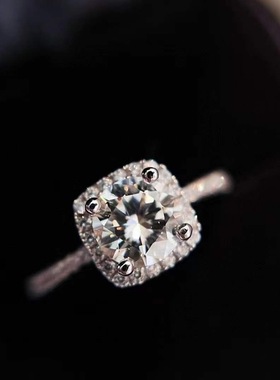 S925方糖戒指女纯银莫桑钻开口可调节指环食指素圈小众设计送女友