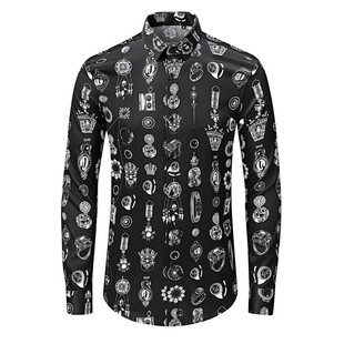 时尚 欧洲站轻奢高清饰品装 免烫抗皱衬衫 长袖 垂感打底衬衣潮 饰男装