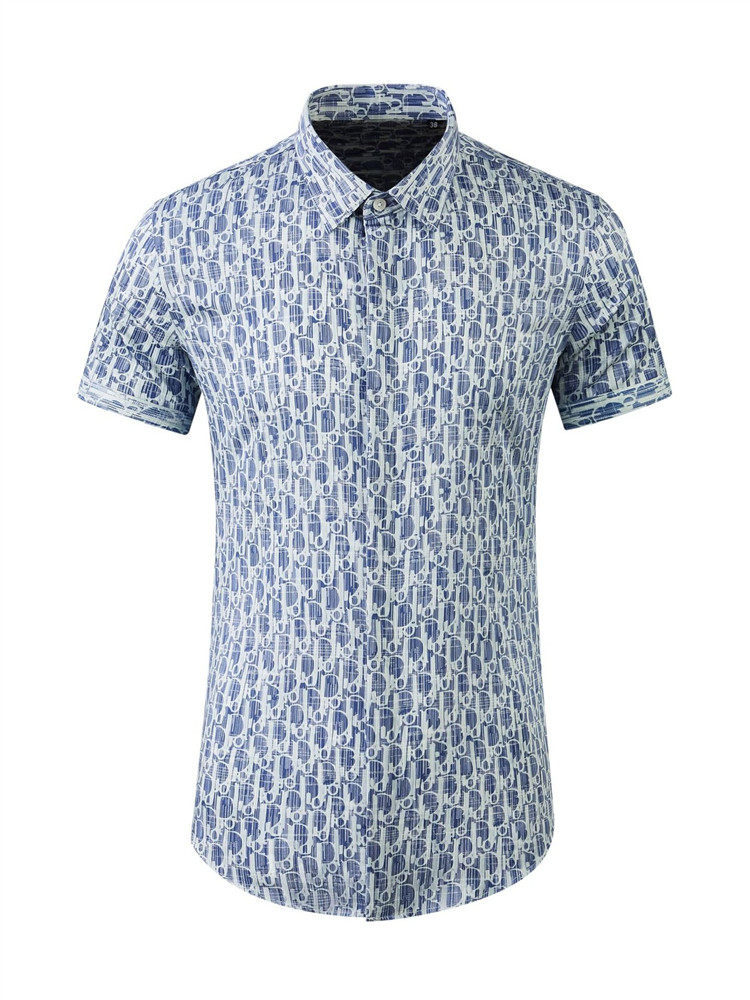 欧美轻奢男装满身字母提花高级感短袖衬衫高端商务时尚修身衬衣潮