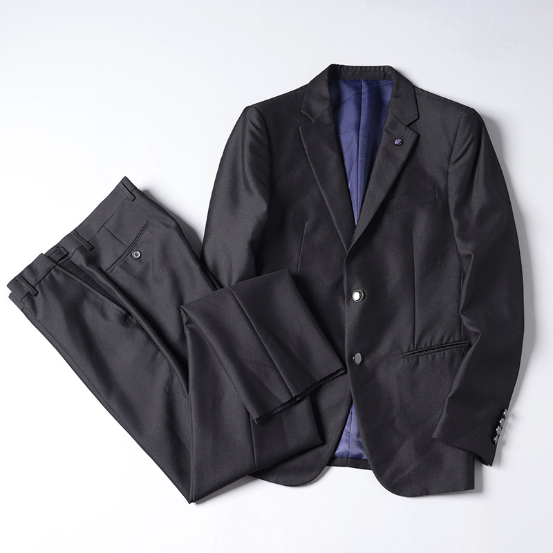 大牌撤标男士秋季新款时尚经典商务正装男纯色平驳领修身套装套西