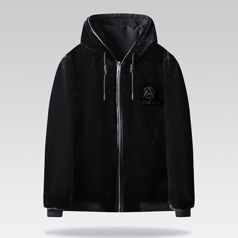 品牌同款男式2025时尚休闲双面穿温暖绒面新款连帽仿貂绒保暖外套