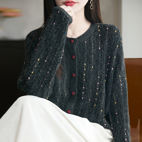 撤柜撤标(A)时尚慵懒风针织开衫外套女春秋外搭洋气大码女装上衣