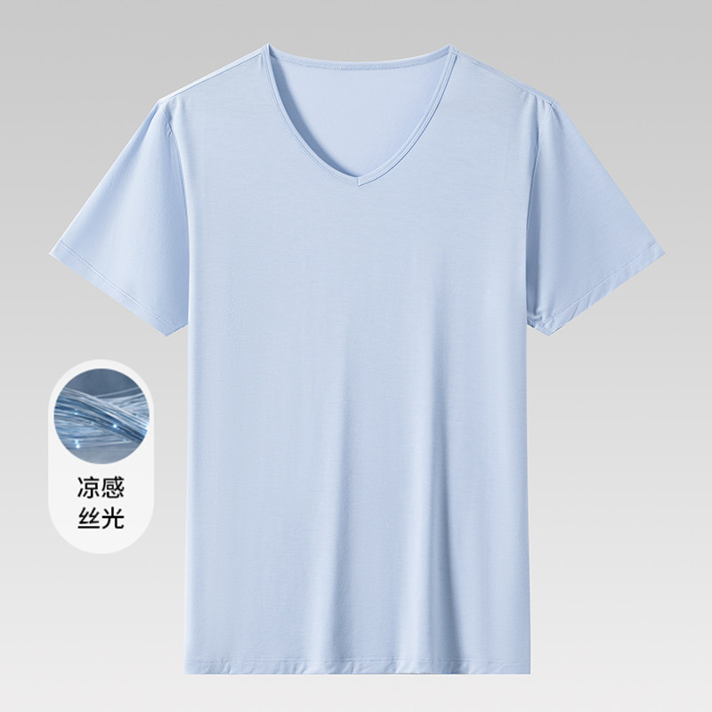 品牌撤标男士T恤短袖V领夏季活力运动健身凉感丝光冰丝莫代尔撤柜