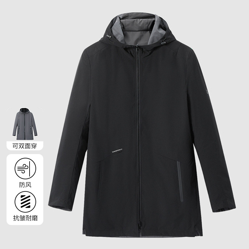 一线撤标撤柜大牌潮男式简约高档成熟风时尚感连帽双面穿风衣外套