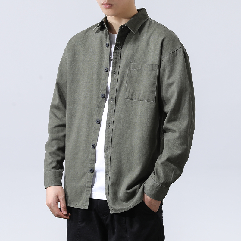 撤标撤柜！纯棉衬衫男款秋季休闲宽松纯色百搭春秋款潮流长袖衬衣
