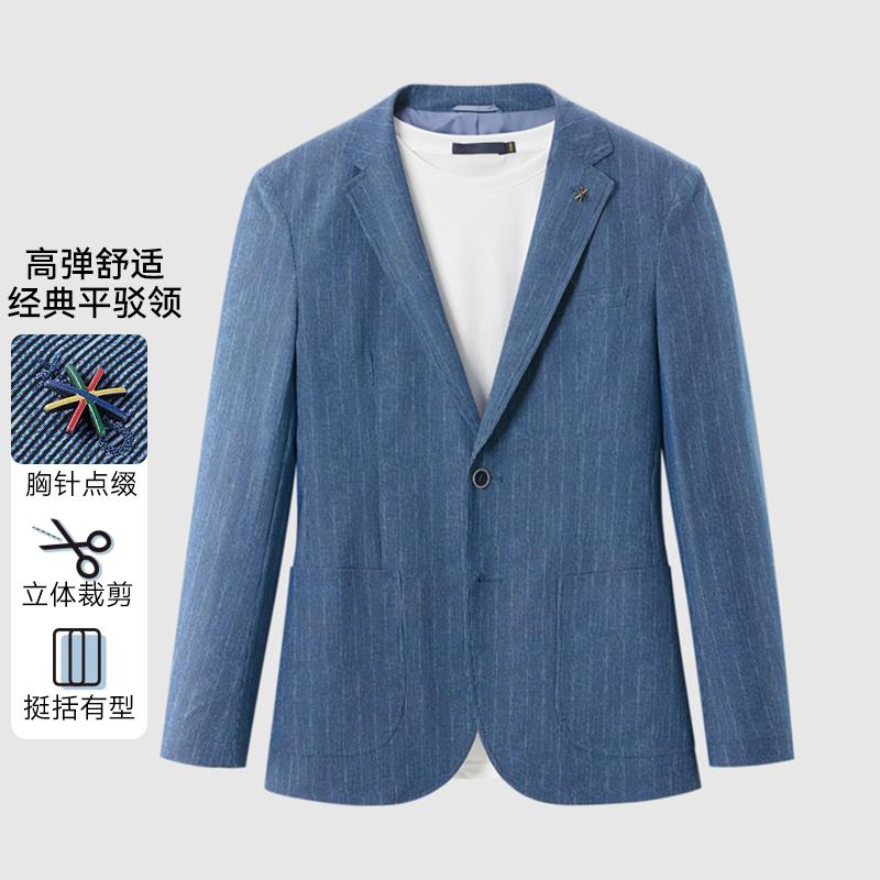 一线撤柜撤标2024年秋季新款简约平驳领花纹薄款高弹休闲西服男式