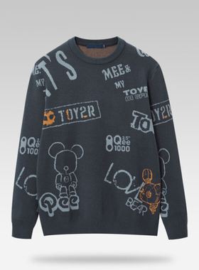 一线撤标撤柜2024年秋季新款字母提花柔软Qee联名长袖圆领针织衫