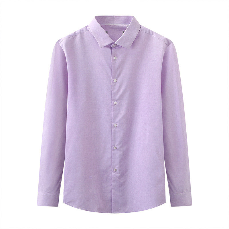 外贸大牌正品撤标尾货清仓男装上衣秋季纯色商务正装长袖衬衫浅紫