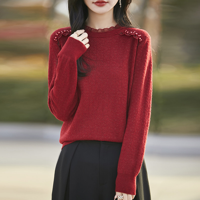 撤标撤柜(A)减龄镂空提花钉珠针织打底衫女洋气内搭大码女装毛衣,女装/女士精品,毛针织衫,淘宝优惠券,粉丝福利购,淘宝优惠卷