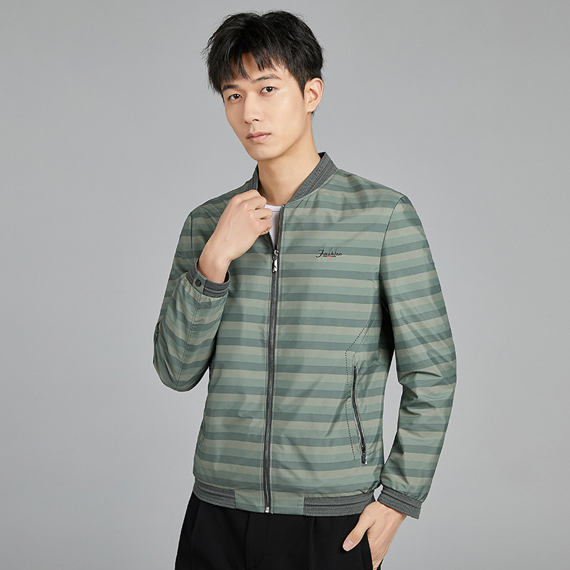 外贸大牌正品撤标尾货清仓男装上衣秋2023款条纹时尚休闲夹克外套