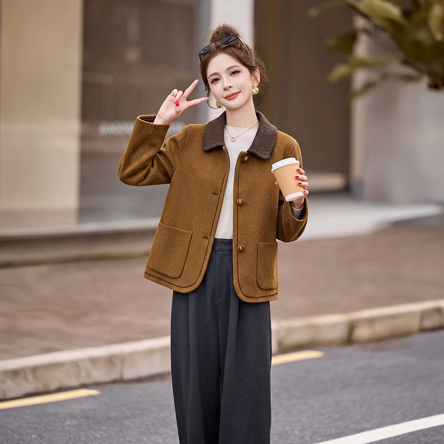 【雅家】撤标撤柜！秋冬季女士新款时尚气质百搭双面穿毛呢大衣