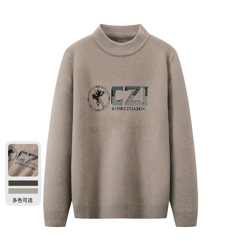 秋冬修身半高领针织衫男