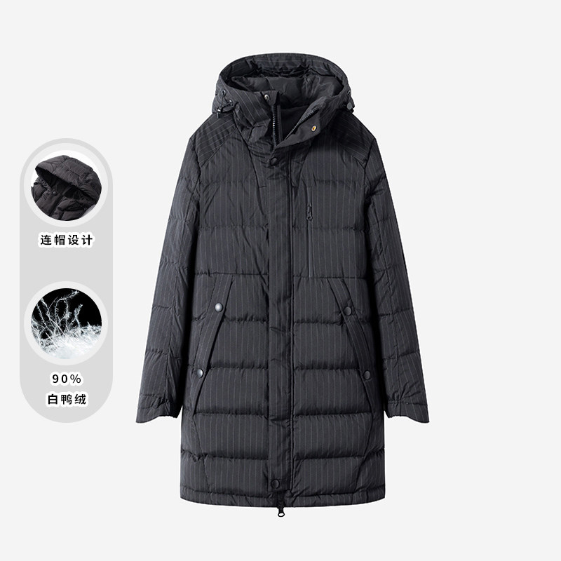 外贸撤标条纹连帽羽绒服外套