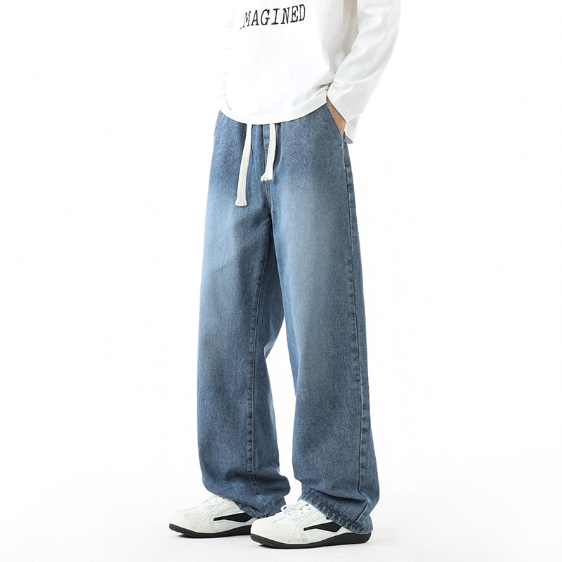 【豆家】撤标撤柜！2025秋冬男简约休闲百搭松紧腰抽绳直筒牛仔裤,男装,牛仔裤,淘宝优惠券,粉丝福利购,淘宝优惠卷