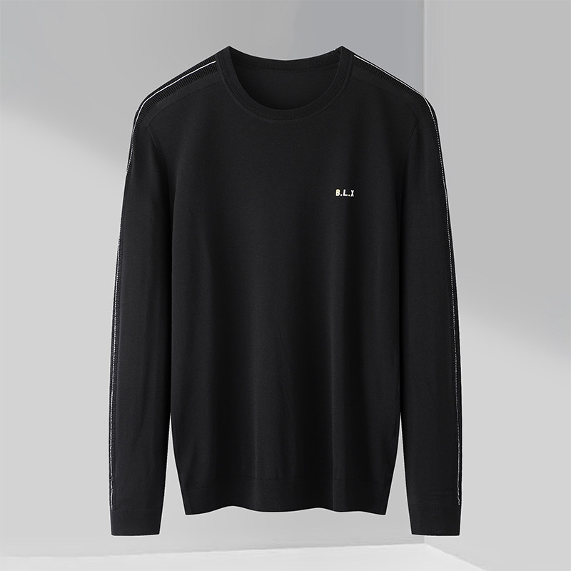 大牌撤标男士2023秋冬新款经典黑色简约舒适休闲圆领针织衫打底