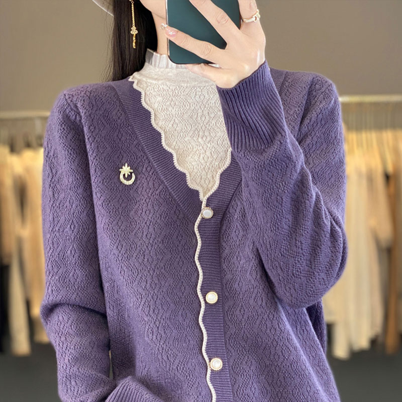 撤标撤柜假两件上衣女时尚洋气针织毛衣外穿春秋装大码蕾丝打底衫