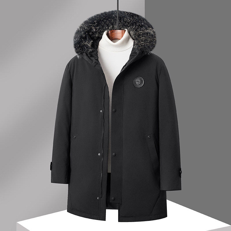 外贸大牌2023男冬季简约休闲时尚经典连帽毛领保暖耐寒防风羽绒服