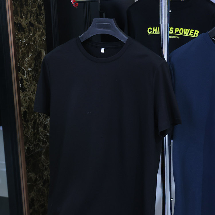【雅家】撤标撤柜夏季男简约时尚舒适经典纯色桑蚕丝圆领短袖T恤