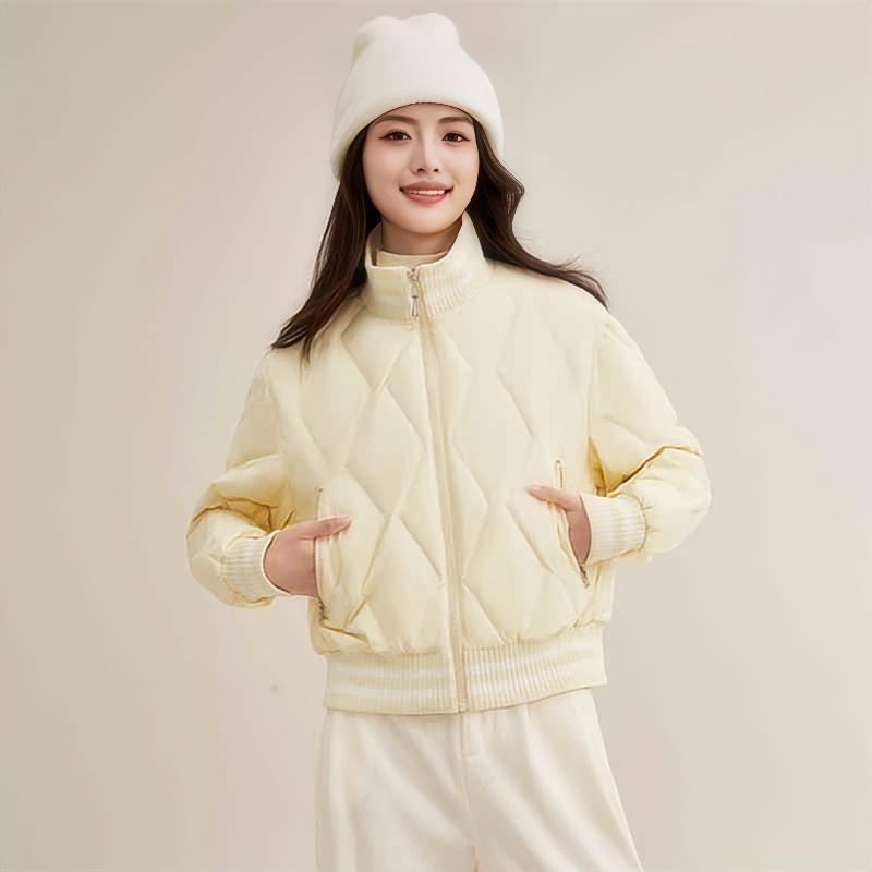 【雅家】撤标撤柜！2025秋冬女新款时尚洋气菱形格短款立领羽绒服