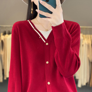 撤标撤柜(A)假两件上衣春秋时尚洋气红色毛衣大码秋冬针织打底衫