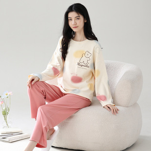 撤标撤柜（U）纯棉穿甜美可爱宽松休闲女士圆领家居服套装秋季