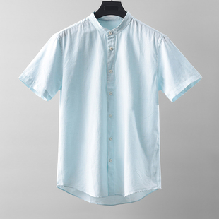衬衫 品牌折扣男装 薄款 撤标夏立领清新93%棉休闲舒适短袖 专柜正品