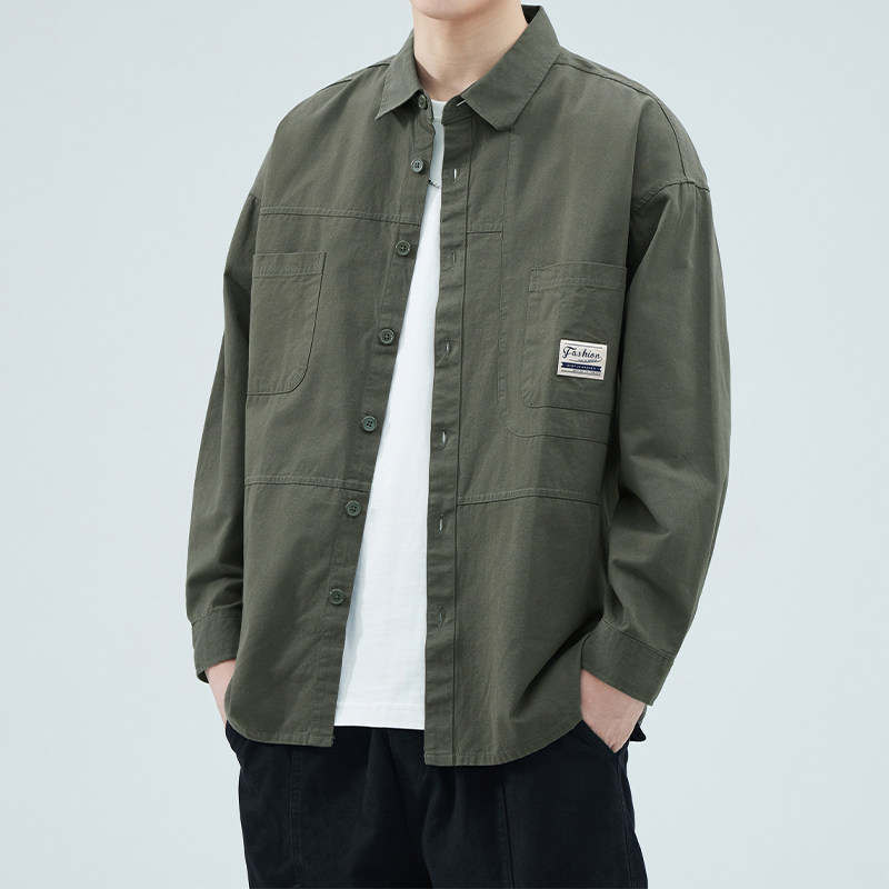 撤柜撤标(D)100%纯棉男士衬衫春秋休闲百搭宽松潮牌工装长袖衬
