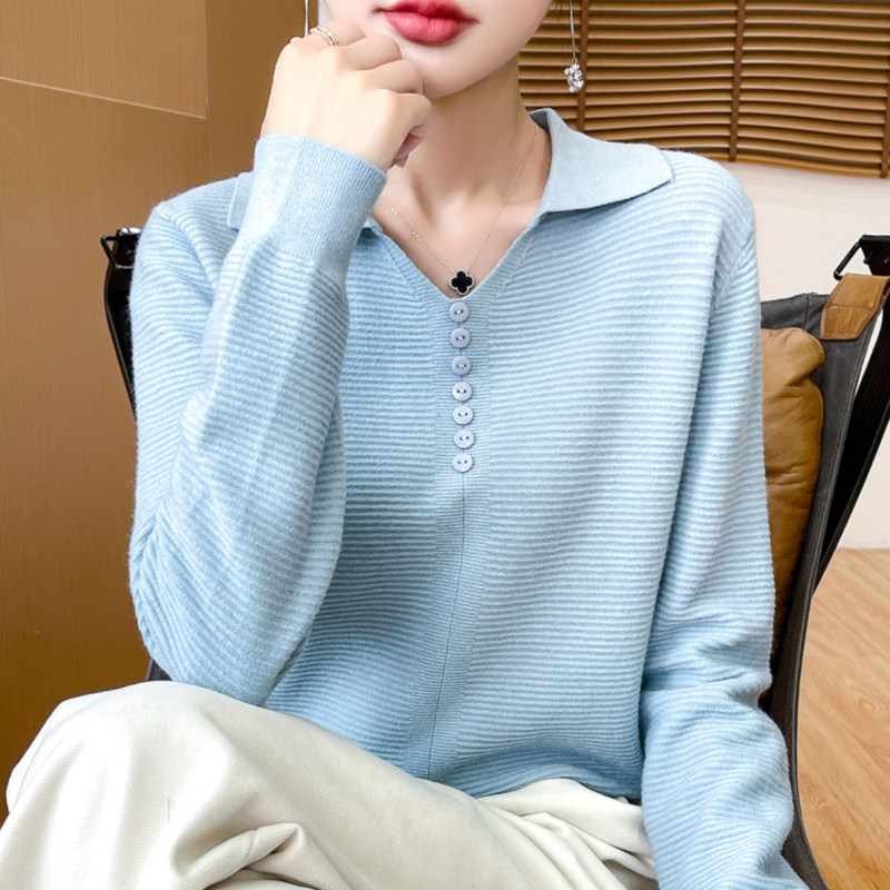 撤柜撤标(A)翻领针织打底衫女春秋流行内搭上衣洋气大码女装毛衣