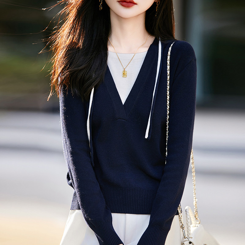 撤标撤柜(A)连帽撞色假两件针织打底衫女春秋洋气女装秋冬毛衣,女装/女士精品,毛针织衫,淘宝优惠券,粉丝福利购,淘宝优惠卷