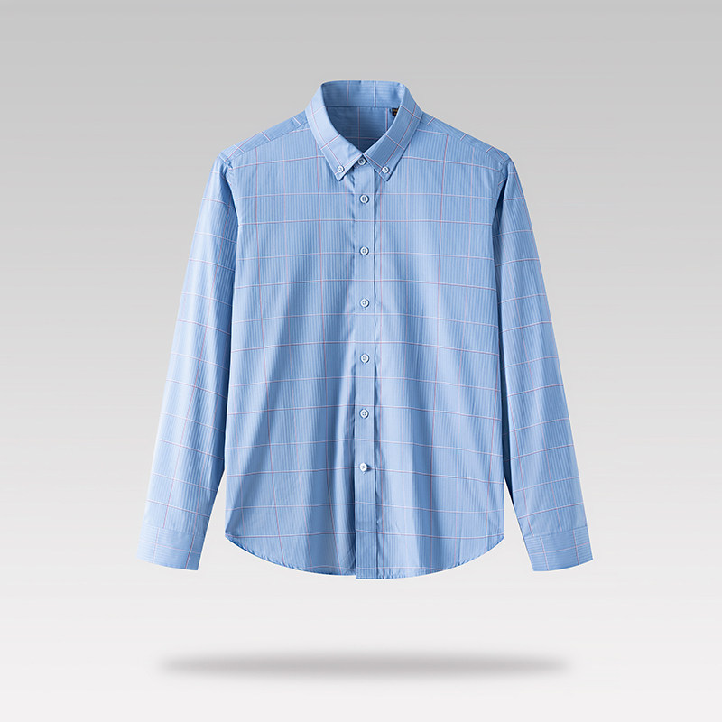 一线大牌外贸经典格纹清爽薄款大方男士长袖衬衫高级感修身寸衫