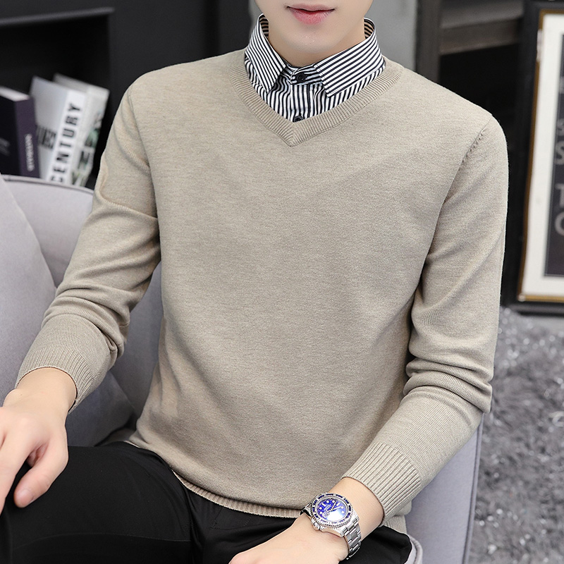 撤标撤柜！2025秋冬男士新款韩版假两件毛衣男衬衫领针织衫毛衫