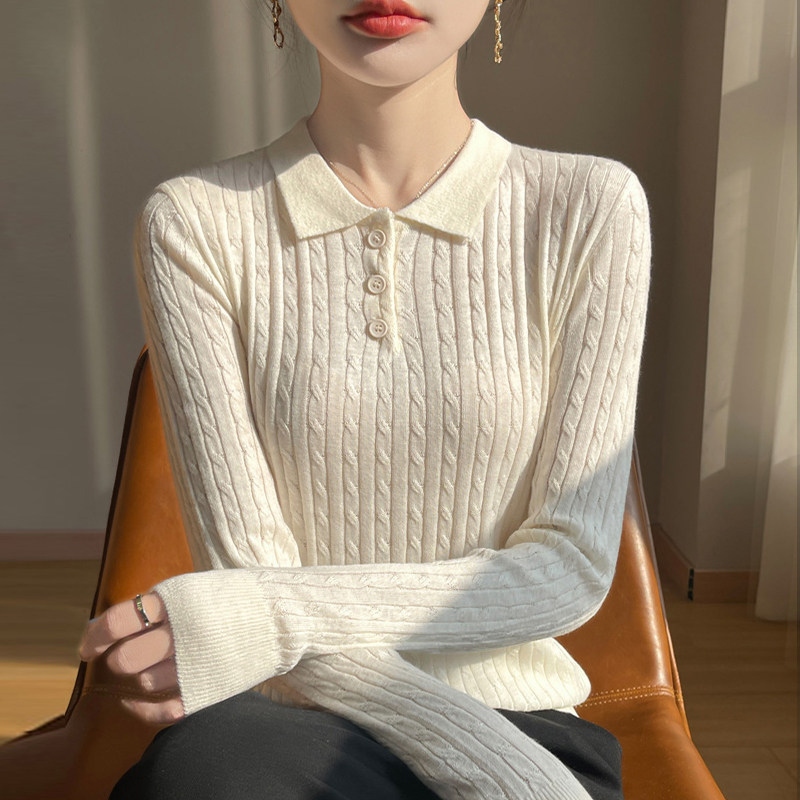 撤标撤柜(A)POLO螺纹针织打底衫女春秋内搭上衣洋气大码女装毛衣,女装/女士精品,毛针织衫,淘宝优惠券,粉丝福利购,淘宝优惠卷