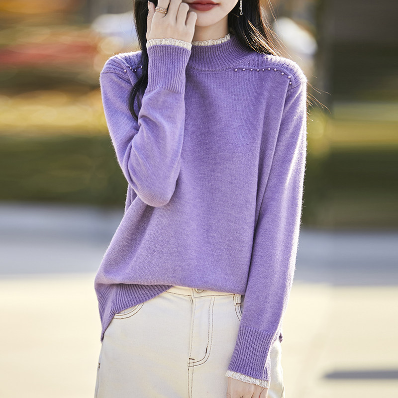 撤标撤柜(A)春秋款半高领钉珠针织打底衫女洋气内搭大码女装毛衣,女装/女士精品,毛针织衫,淘宝优惠券,粉丝福利购,淘宝优惠卷