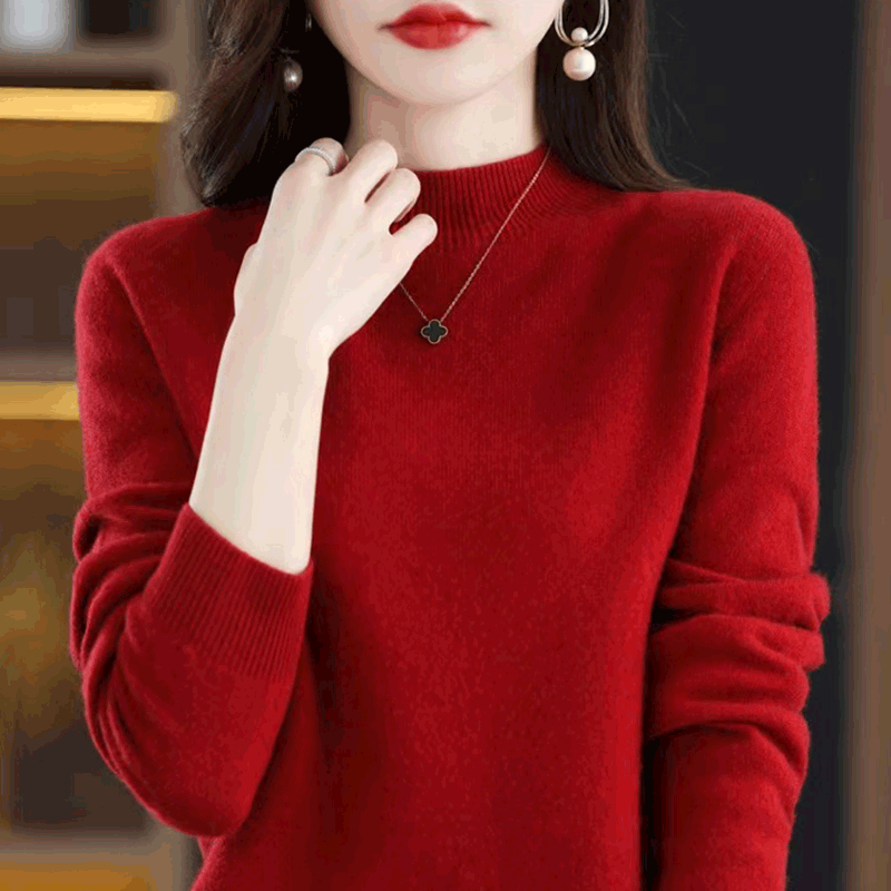 撤标撤柜(A)半高领红色毛衣女秋冬本命年衣服内搭大码针织打底衫