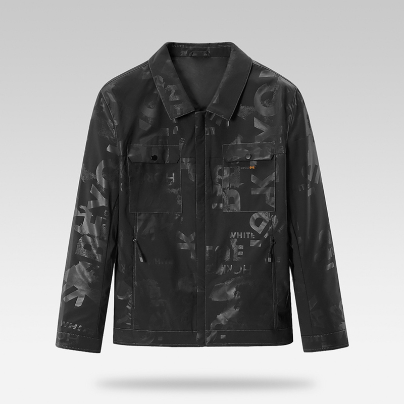 一线撤柜男装正品2024年春季新款时尚字母图案翻领大口袋夹克外套