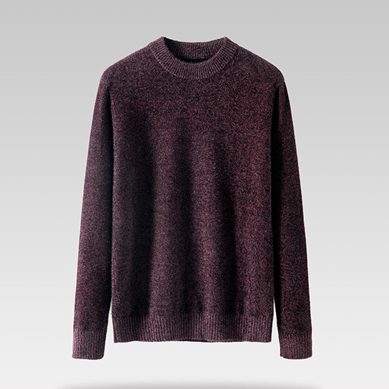 外贸大牌正品绒感雪尼尔保暖针织衫22冬新款圆领套头长袖毛衣男