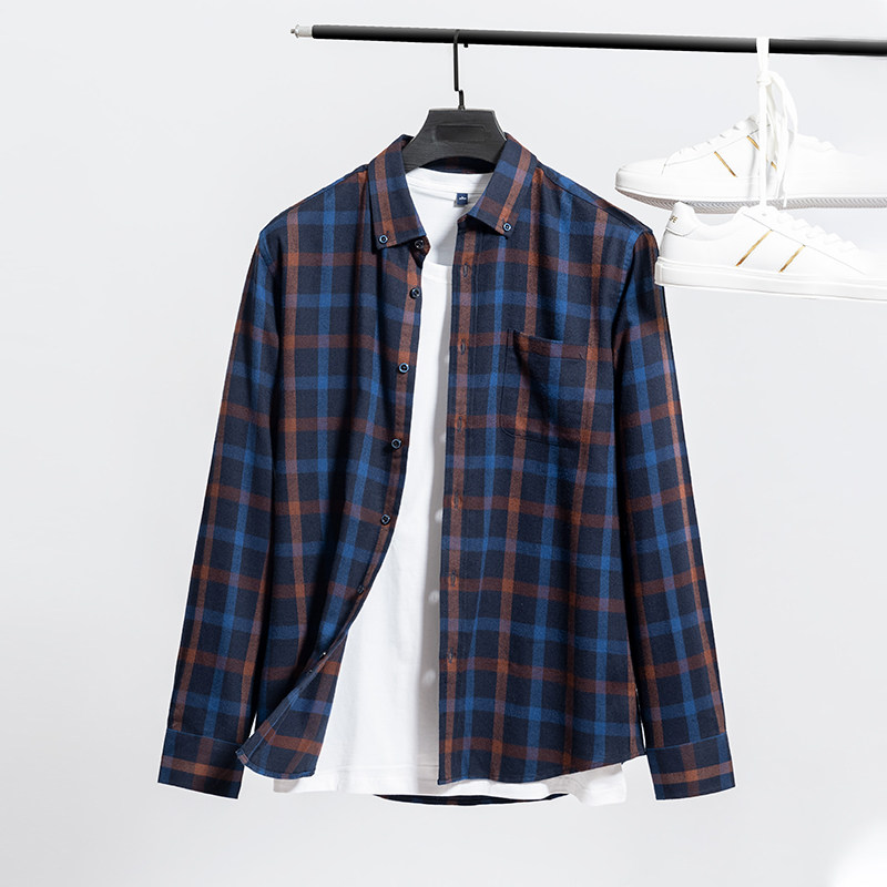 百搭王者！大厂品质！秋冬新款磨毛男士格子休闲长袖衬衫衬衣通勤
