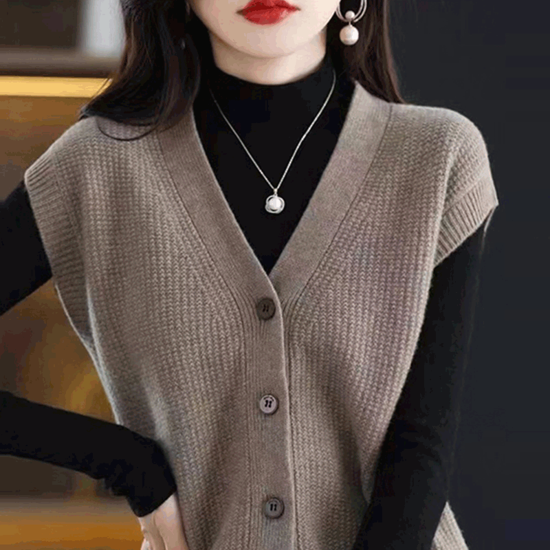 撤标撤柜(A)马甲背心外套女春秋款V领百搭女装秋冬针织开衫毛衣