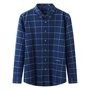 一线撤柜撤标2024年春秋新款青年男士时尚百搭格纹舒适长袖衬衫