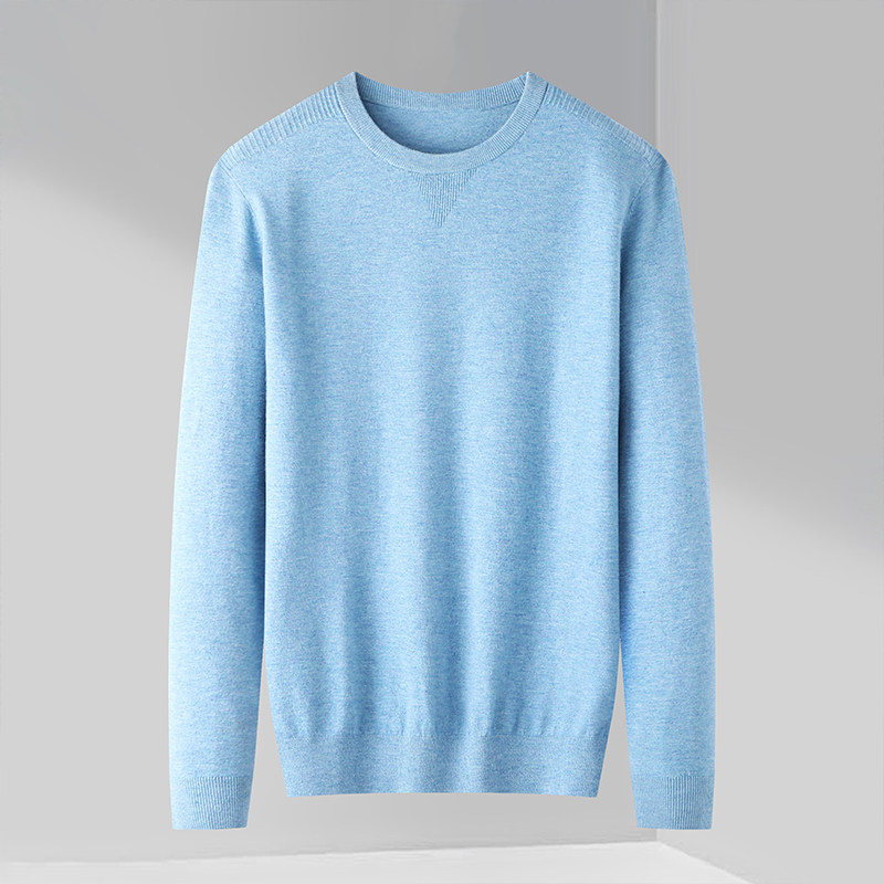 超值捡漏！外贸秋冬男士新款修身时尚纯色舒适圆领套头针织衫线衣