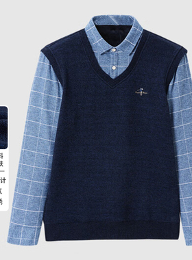 一线撤柜撤标23新款时尚男士商务绅士风格纹雪尼尔保暖针织假两件