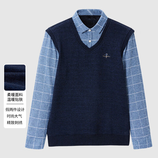 商务绅士风格 男士 纹雪尼尔保暖针织假两件 时尚 一线撤柜撤标23新款