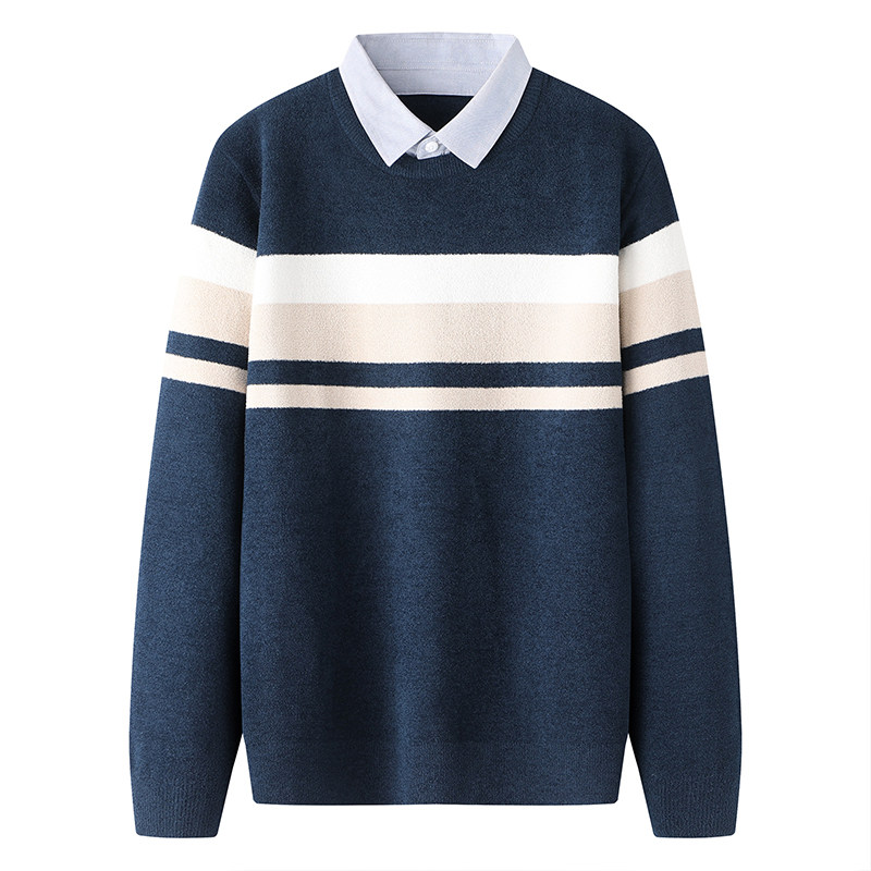 品牌折扣撤标男装毛衣打底衫新款条纹色块拼接时尚假两件针织衫,男装,针织衫/毛衣,淘宝优惠券,粉丝福利购,淘宝优惠卷