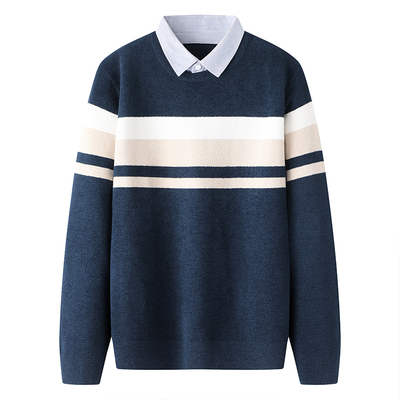 海家撤标衬衫领假两件针织衫