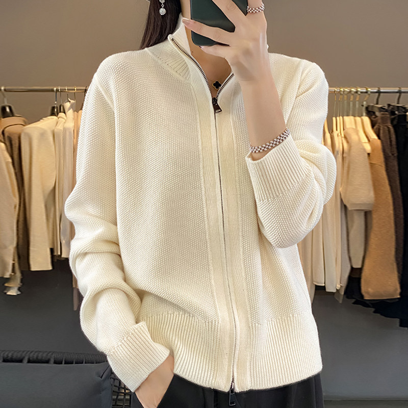 撤标撤柜(A)休闲拉链针织开衫外套女春秋款外穿大码女装秋冬毛衣