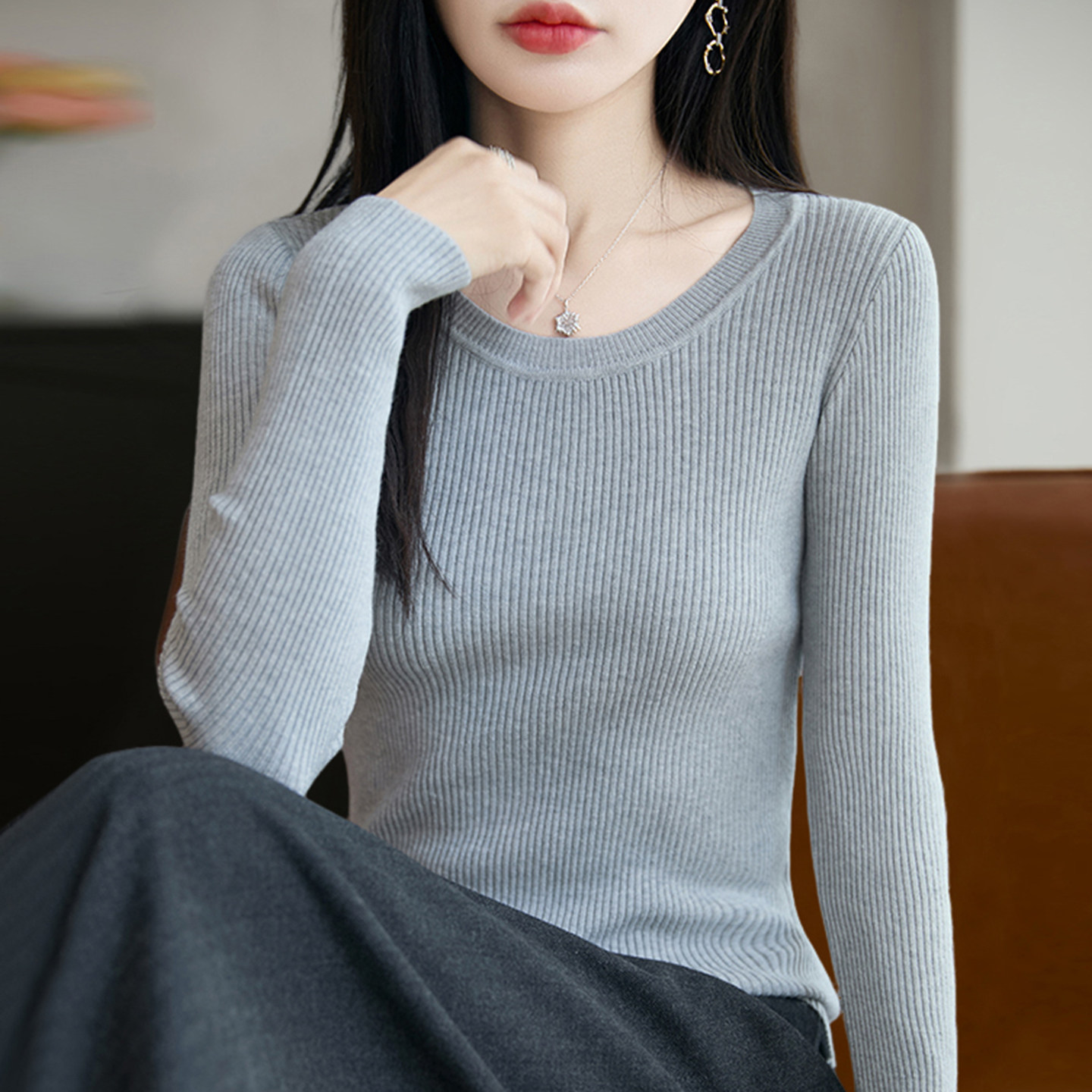 撤标撤柜(A)纯色显瘦针织打底衫女春秋洋气大码女装上衣秋冬毛衣,女装/女士精品,毛针织衫,淘宝优惠券,粉丝福利购,淘宝优惠卷