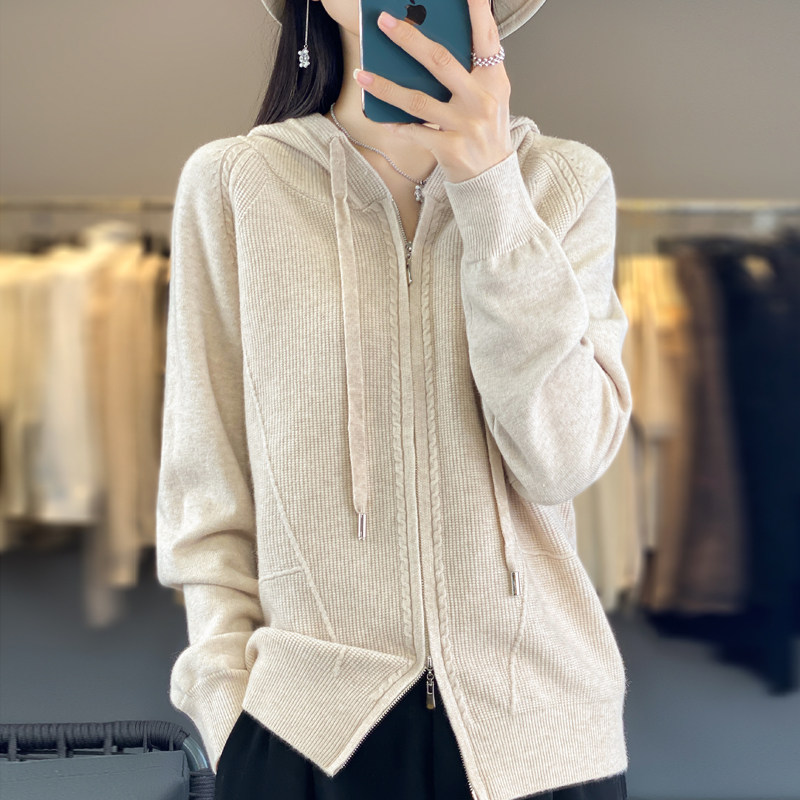 撤标撤柜(A)女春秋款拉链连帽卫衣宽松大码女装秋冬针织开衫毛衣