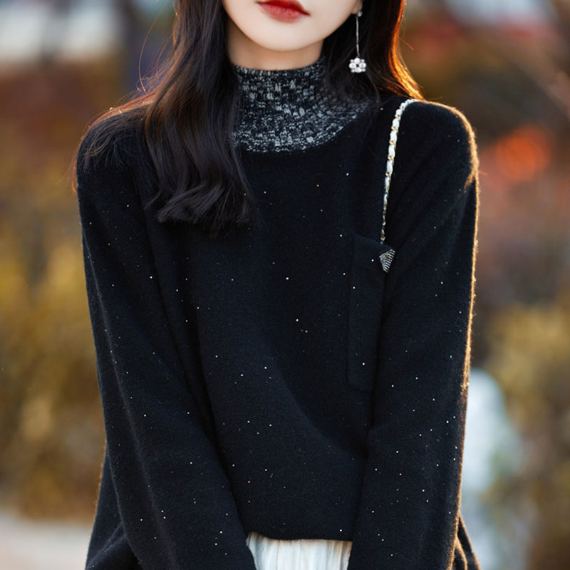 撤标撤柜(A)纯羊毛撞色半高领针织打底衫女内搭大码女装秋冬毛衣,女装/女士精品,毛针织衫,淘宝优惠券,粉丝福利购,淘宝优惠卷