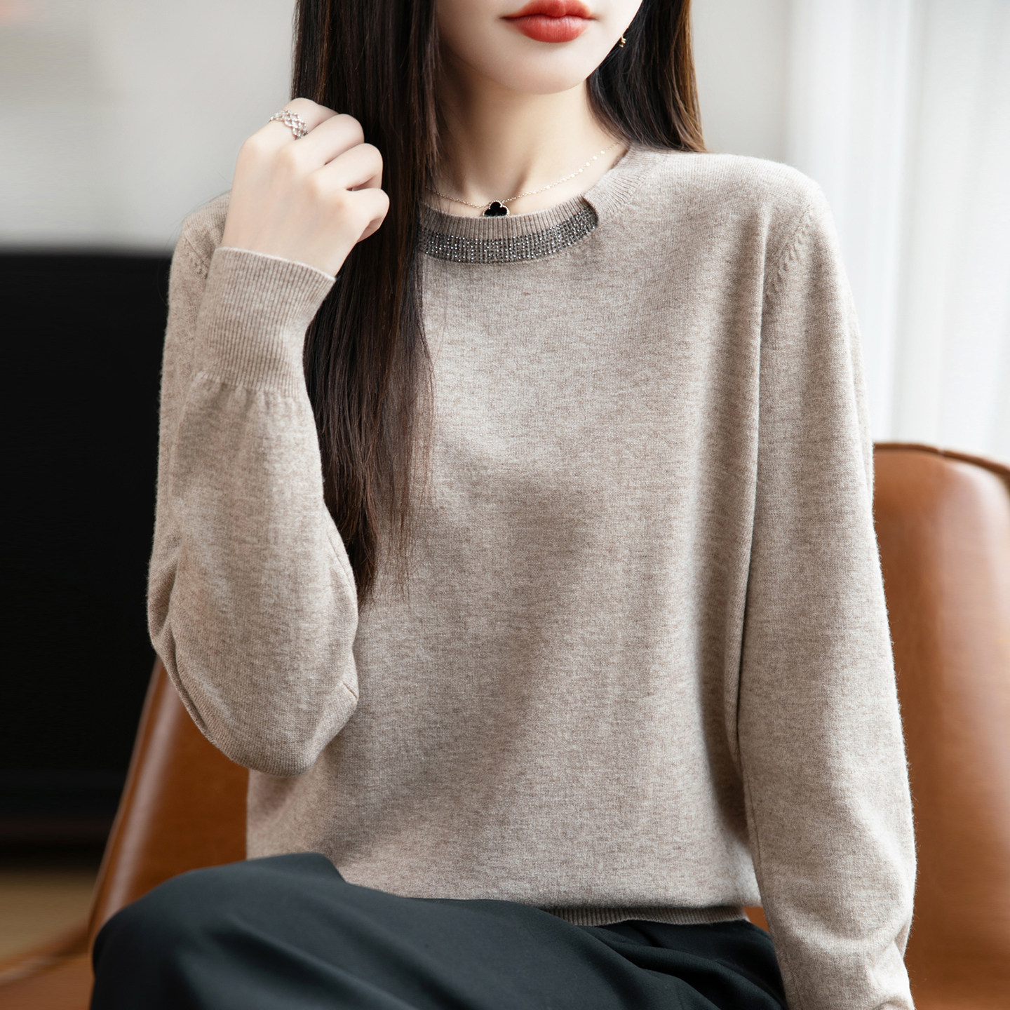 撤标撤柜(A)纯色烫钻针织打底衫女春秋洋气大码女装上衣秋冬毛衣,女装/女士精品,毛针织衫,淘宝优惠券,粉丝福利购,淘宝优惠卷