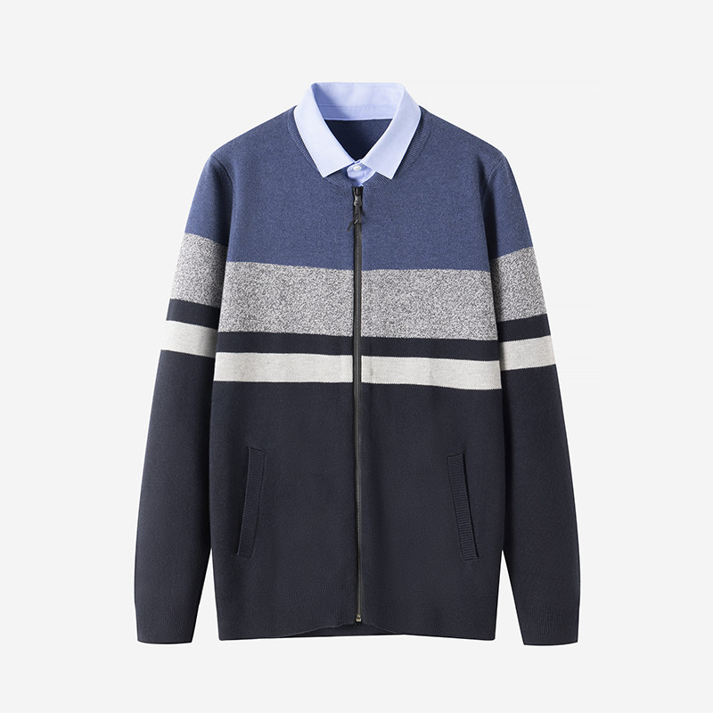 一线撤柜撤标2024年春秋男士条纹双领时尚棒球领拉链假两件针织衫,男装,针织衫/毛衣,淘宝优惠券,粉丝福利购,淘宝优惠卷